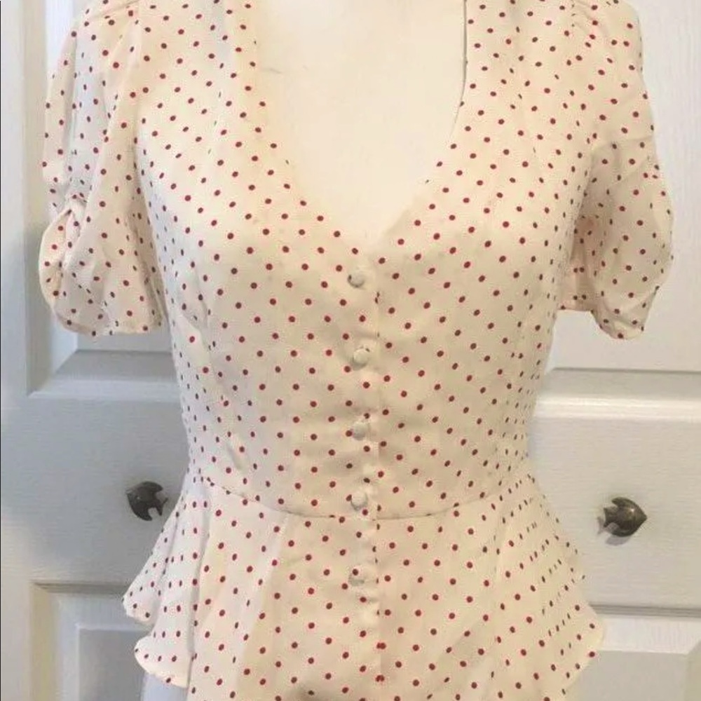Forever21 White Blouse Red Polkadots
